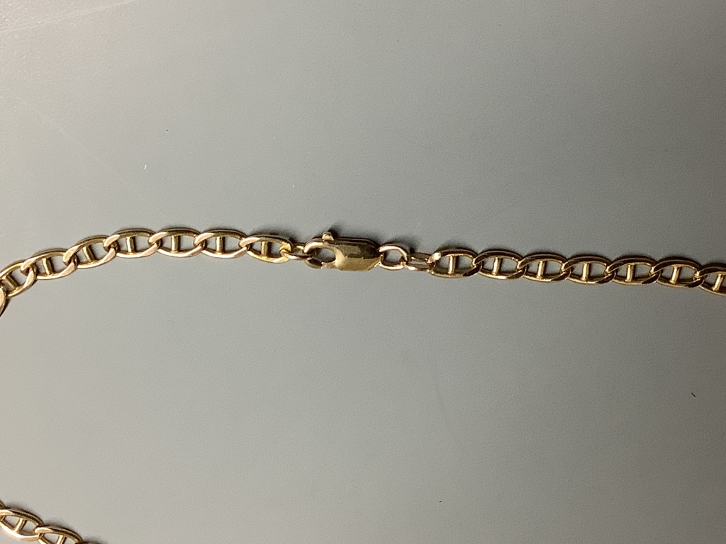 A 9ct gold fancy link neck chain with trigger clasp, 10.4g